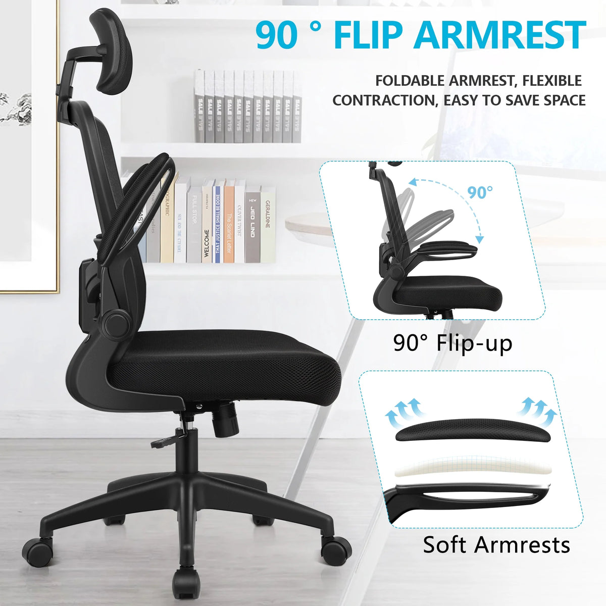 Coolhut High Back Lumbar Support and Armrest Office Desk Chair, Black