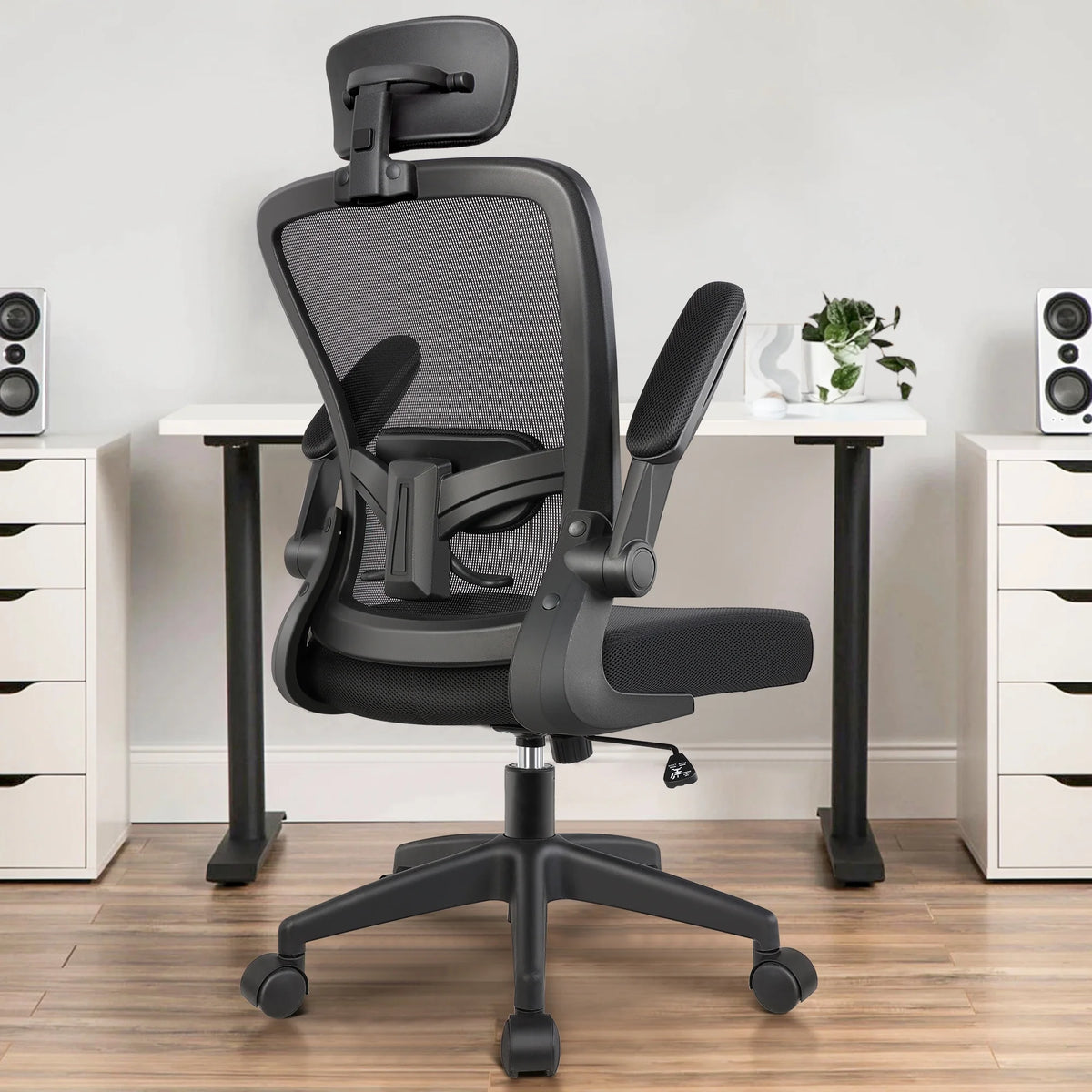 Coolhut High Back Lumbar Support and Armrest Office Desk Chair, Black
