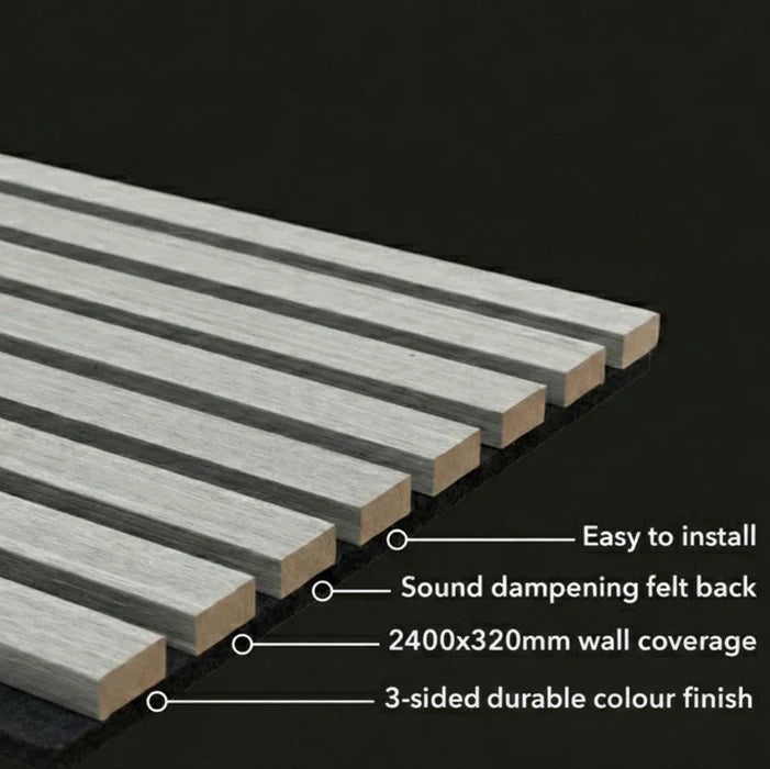 Premium Acoustic Grey Coloured Slat Wall Panels – 240cm x 32cm (Pack of 2) | 3 Sided Modern Panels