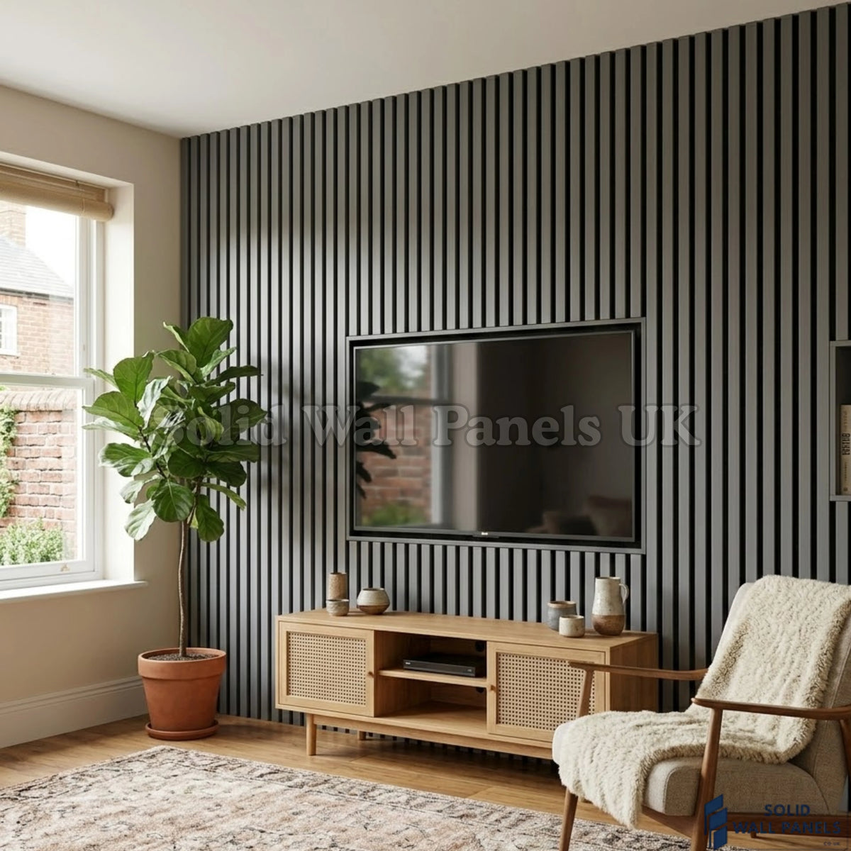 Premium Acoustic Grey Coloured Slat Wall Panels – 240cm x 32cm (Pack of 2) | 3 Sided Modern Panels