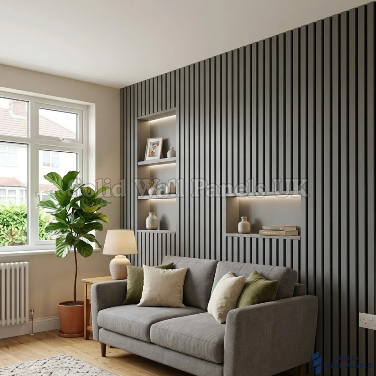 Premium Acoustic Grey Coloured Slat Wall Panels – 240cm x 32cm (Pack of 2) | 3 Sided Modern Panels