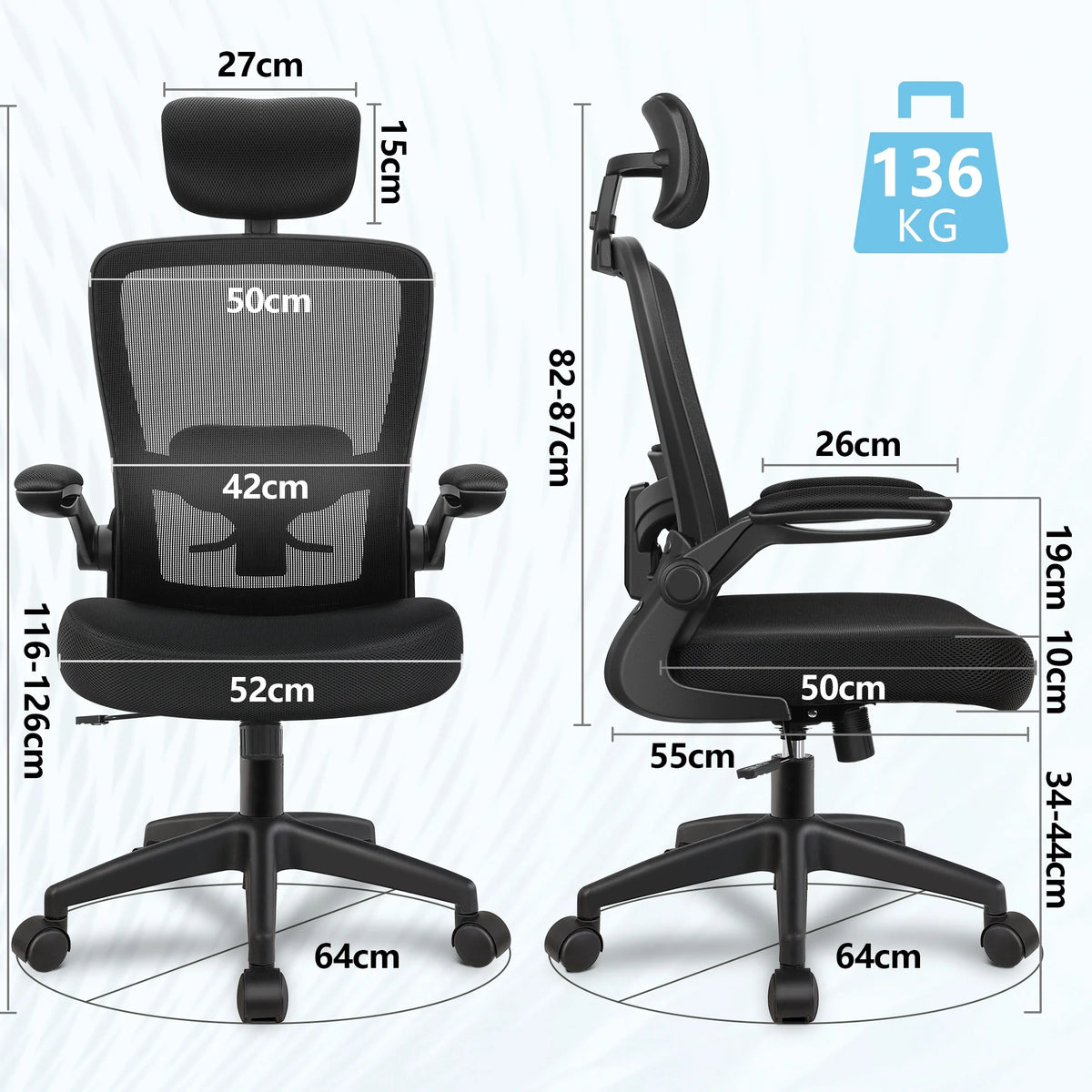 Coolhut High Back Lumbar Support and Armrest Office Desk Chair, Black