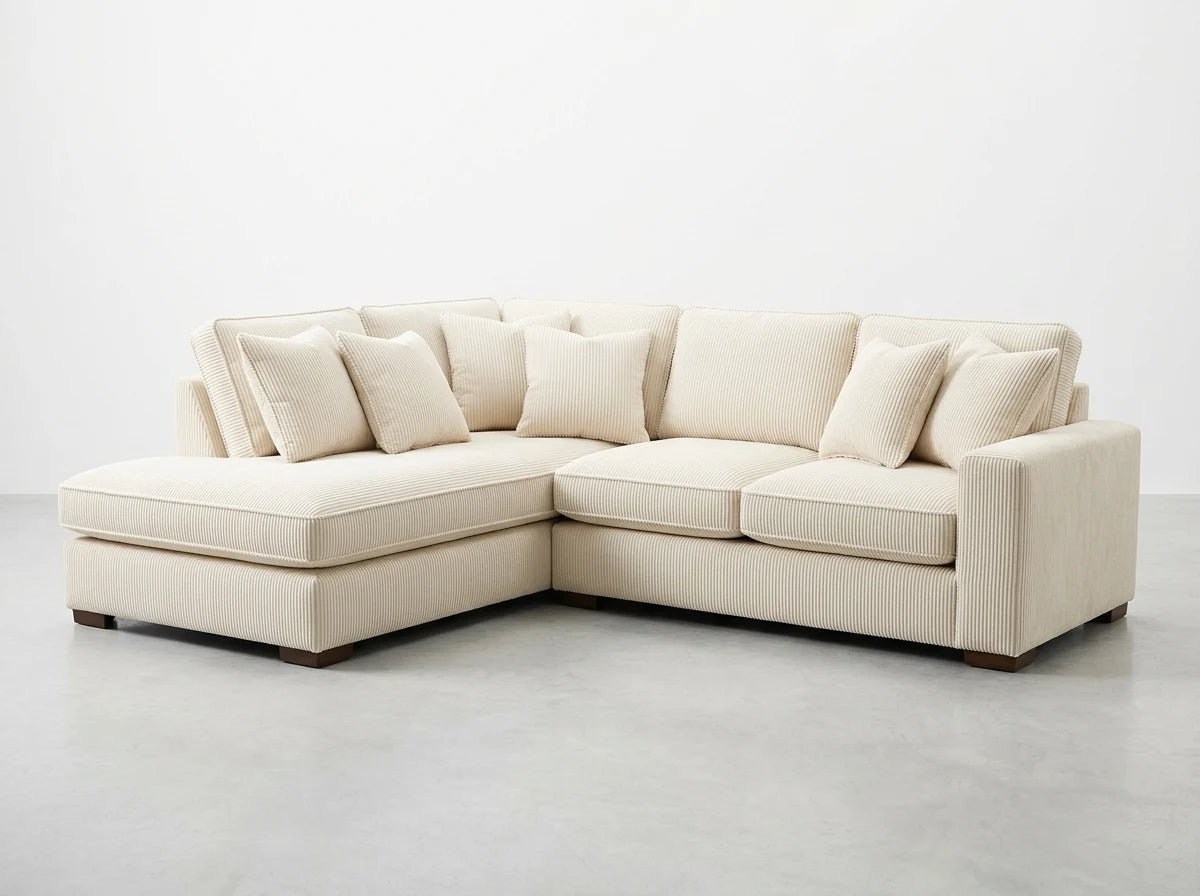 Luxe Ribbed Corduroy L-Shaped Sectional Sofa – front view