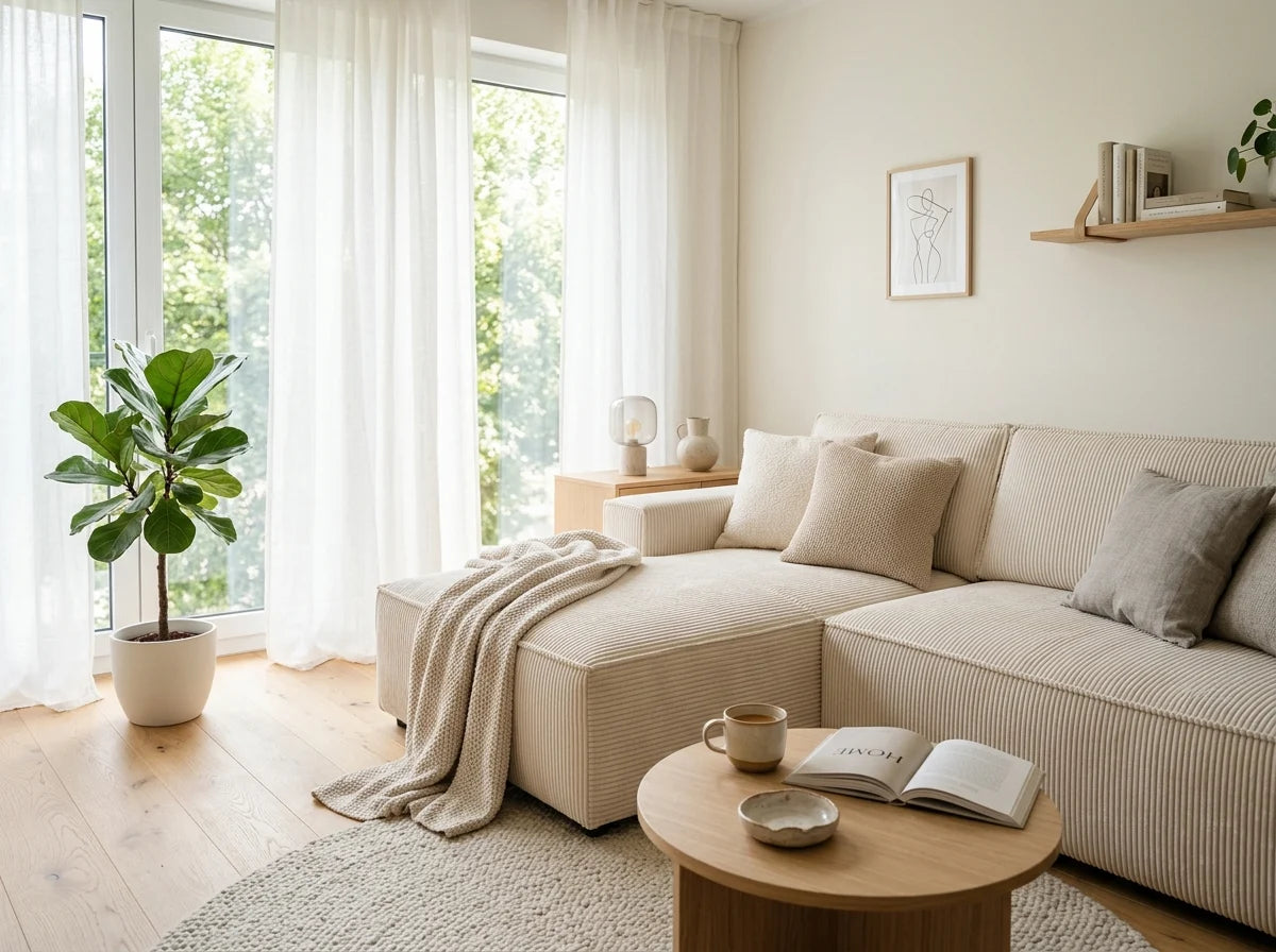 Luxe Ribbed Corduroy Sectional Sofa in living room setting