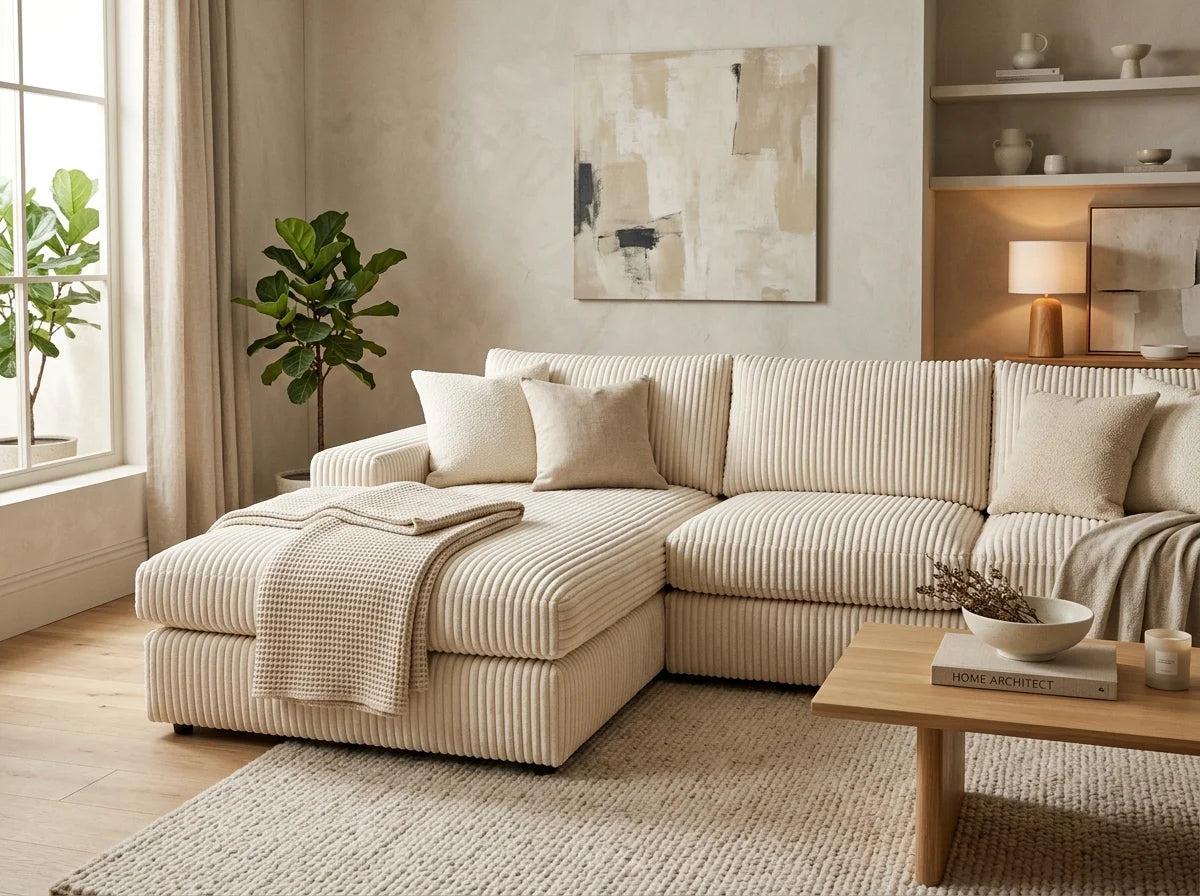 Luxe Ribbed Corduroy Sectional Sofa – lifestyle room view