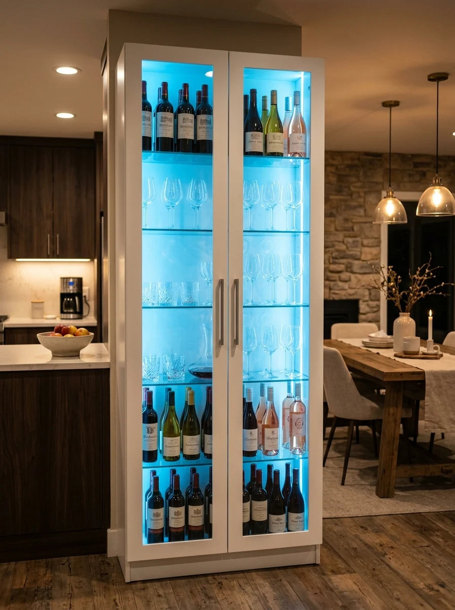 Modern LED Display Cabinet – wine and glassware storage in dining room