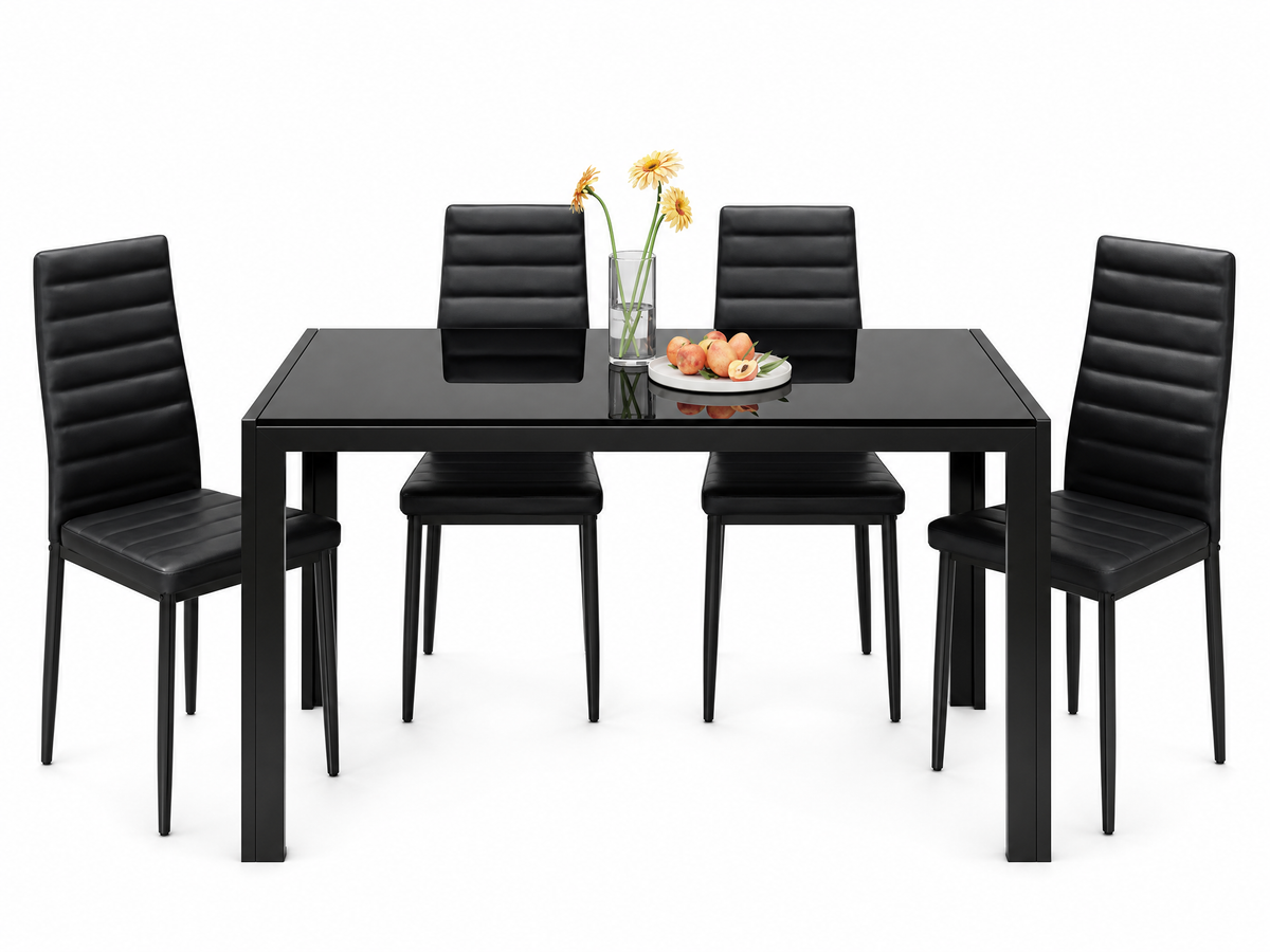 5-Piece Modern Black Dining Table Set – full set view on white background