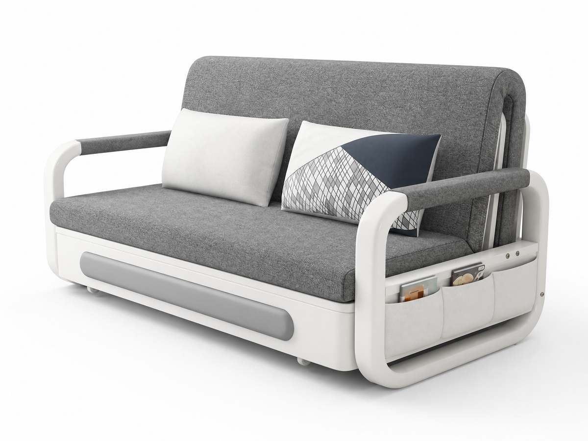 2-in-1 Sofa Bed – full product view on white background showing curved steel frame
