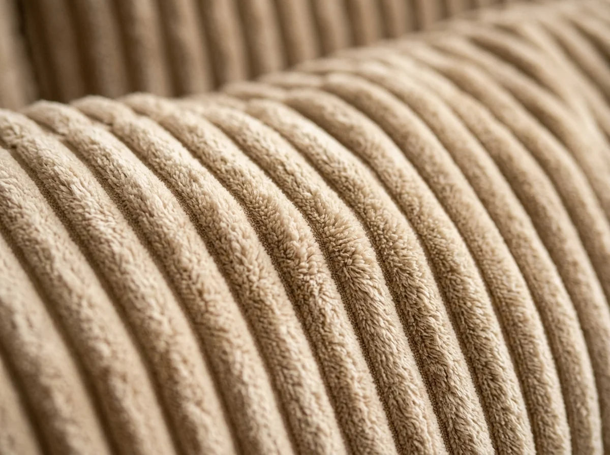 Oversized Cloud Lounge Sofa with giant ottoman in cream corduroy ribbed fabric on white background